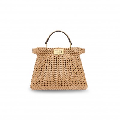 FENDI PEEKABOO ISEEU BROWN BRAIDED LEATHER BAG 8BN327ANX8F1C6L (33*25*13cm)